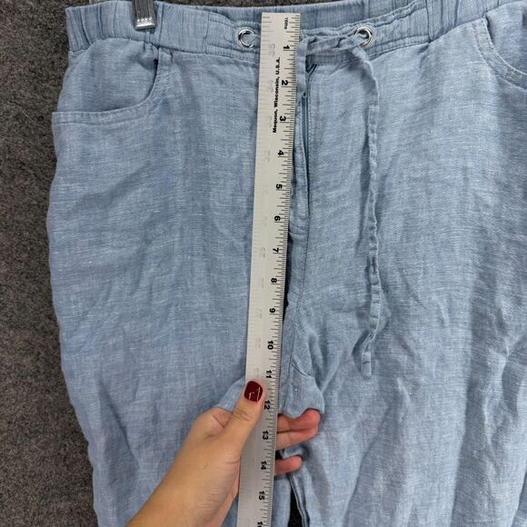 JM Collection Pants Women 10P Petite Blue High Rise Drawstring Linen Flat Front - Picture 4 of 8
